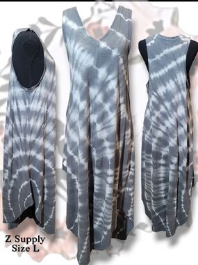 Z Supply Gray & White Tie-Dye Midi Tank Dress Size L